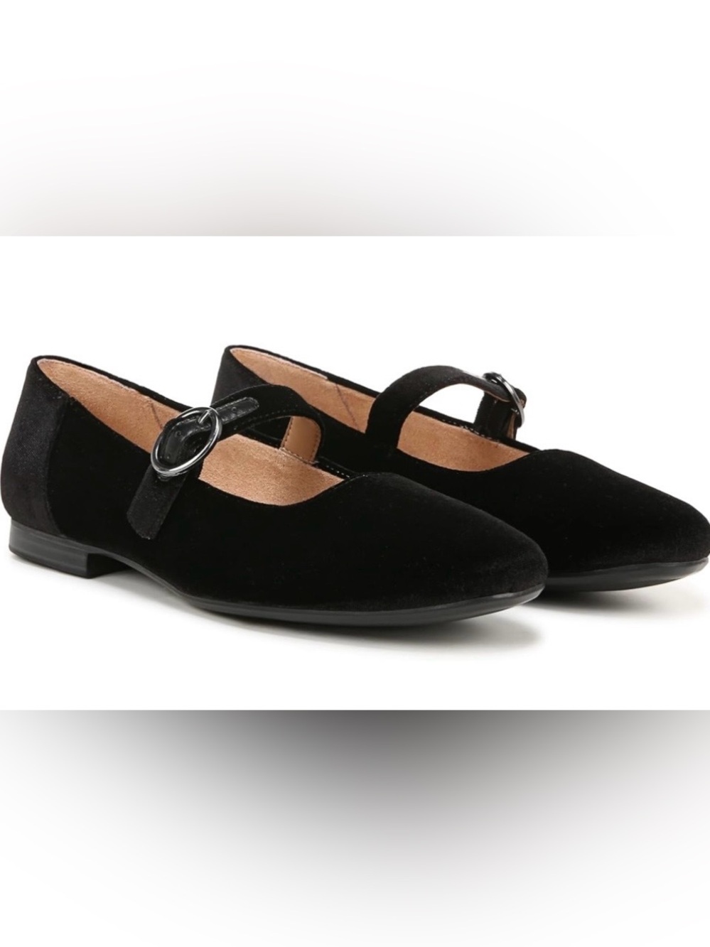 New! Naturalizer Black Mary Jane Velvet Flats with Buckle Strap